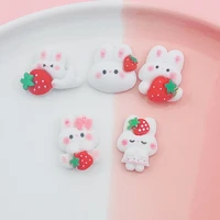 hot mixed pink lovely strawberry rabbit resin charm flatback stationery manual hairpin phone case decor material craft supplies