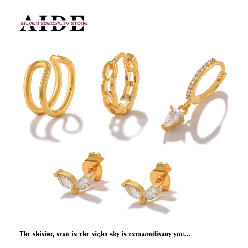

AIDE Gold Plated Mini White Zircon Stud Earrings For Women Piercing Huggie Circle Earings Brincos Ear Clip Jewelry Set Gifts cz