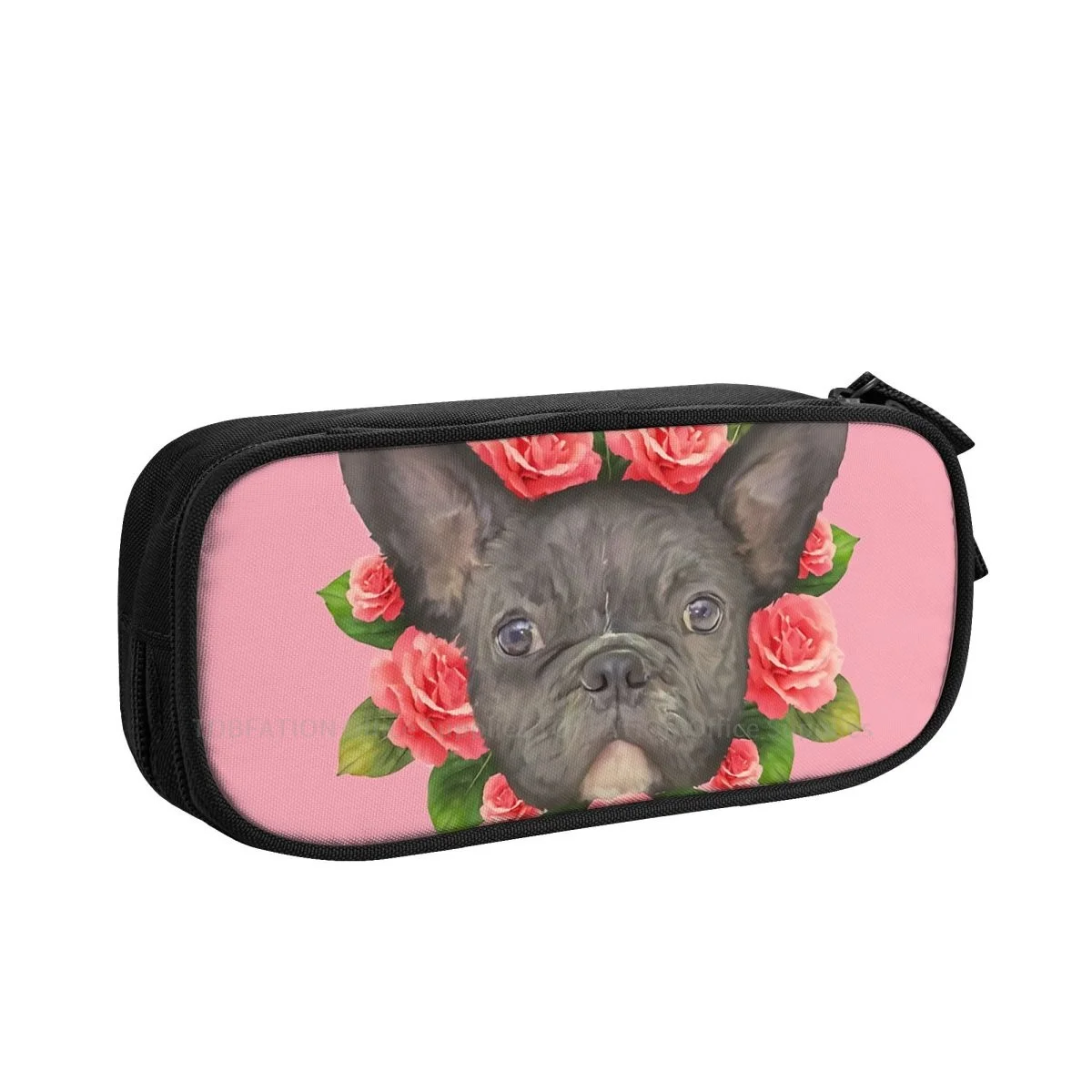 

Pink Pencase French Bulldog Pet Pencil Bag Teenage School Storage Supplies Large Capacity Double Zipper