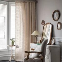 american beige pastoral printing curtain finished cotton linen curtain with tassels interior for home bedroom curtains gazebo