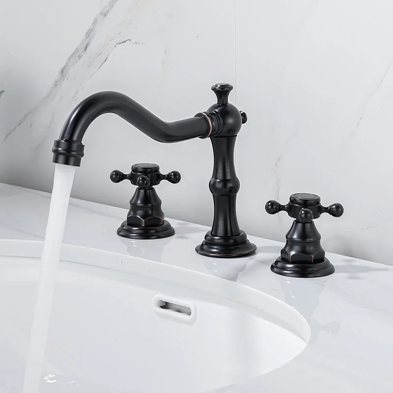 

3 pcs Black Brass Deck Mounted Bathroom Mixer Tap Bath Basin Sink Vanity Faucet Water Tap Bath Faucets HJ-606