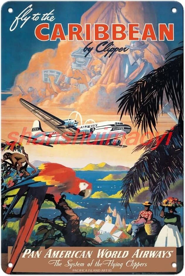 Fly to the Caribbean by Clipper — Пан-Американские World Airways винтажный постер авиакомпании от