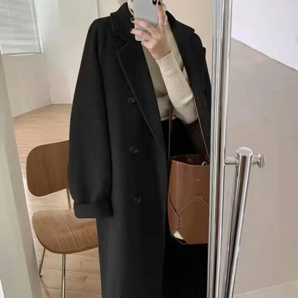 

Popular Women Woolen Coat Elegant Office Lady Coat Turndown Collar Windproof Long Trench Coat Overcoat Keep Warm