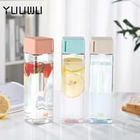 1pc 600ml transparent square plastic matte water cup outdoor cold juice water sports cup with portable milk rope water cup