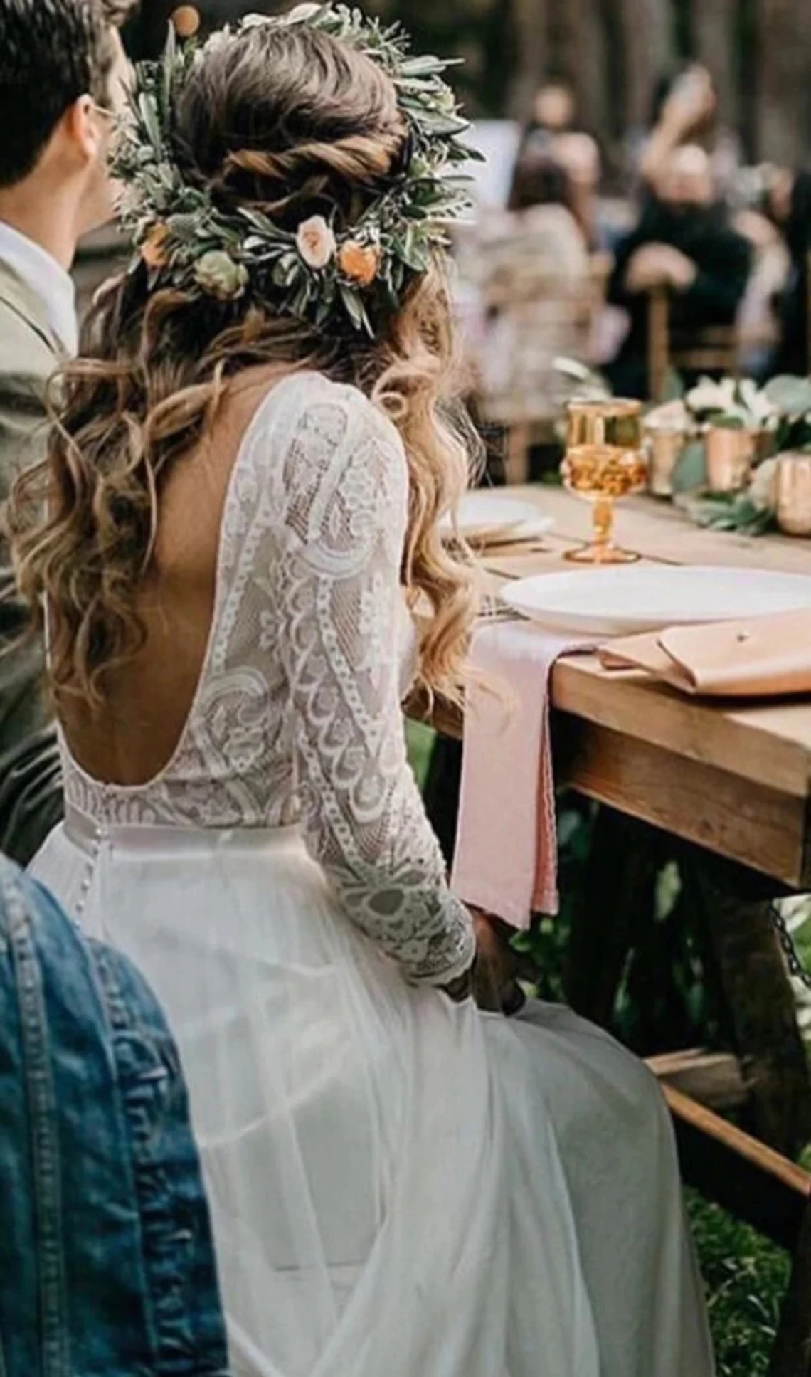 Фото FATAPAESE богемное винтажное свадебное платье трапециевидной формы с длинными