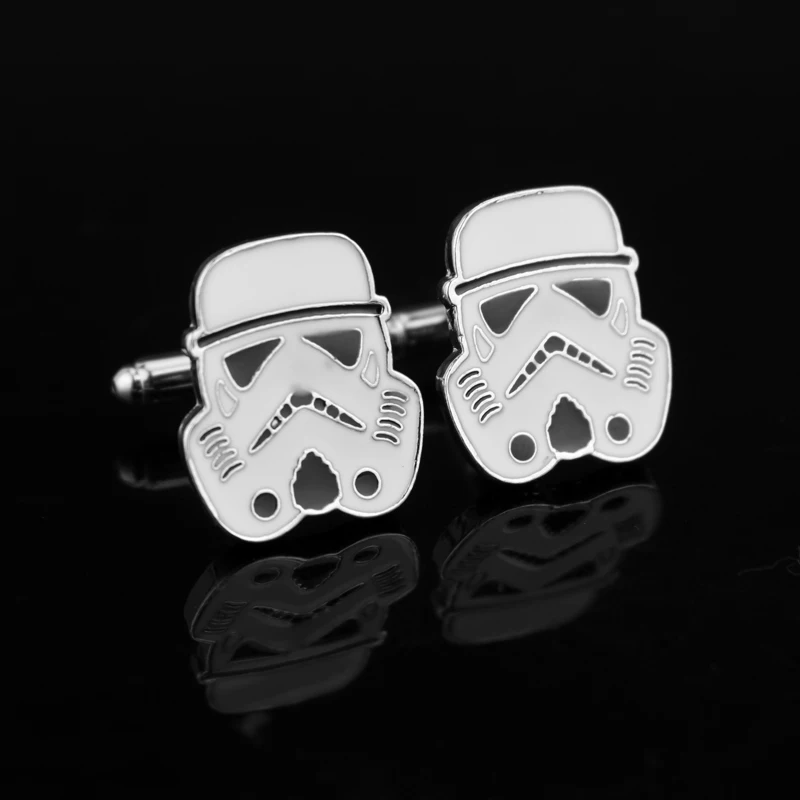 

Movie Design Star Wars Stormtrooper Cufflinks For Men White Color Enamel Badge Cuff Links Wholesale