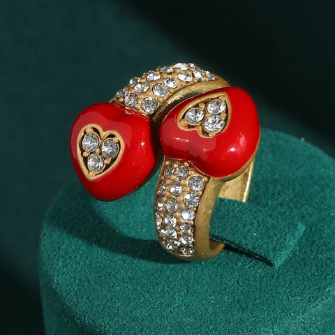Винтажное кольцо LOVE GREEN LIVE GREEN с красным сердцем из меди