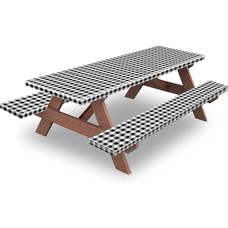 

3Pcs/set Picnic Table Cover With Bench Covers Fitted Table Clothes For 6 Foot Rectangle Tables Vinyl Flannel Backing For Outdoor