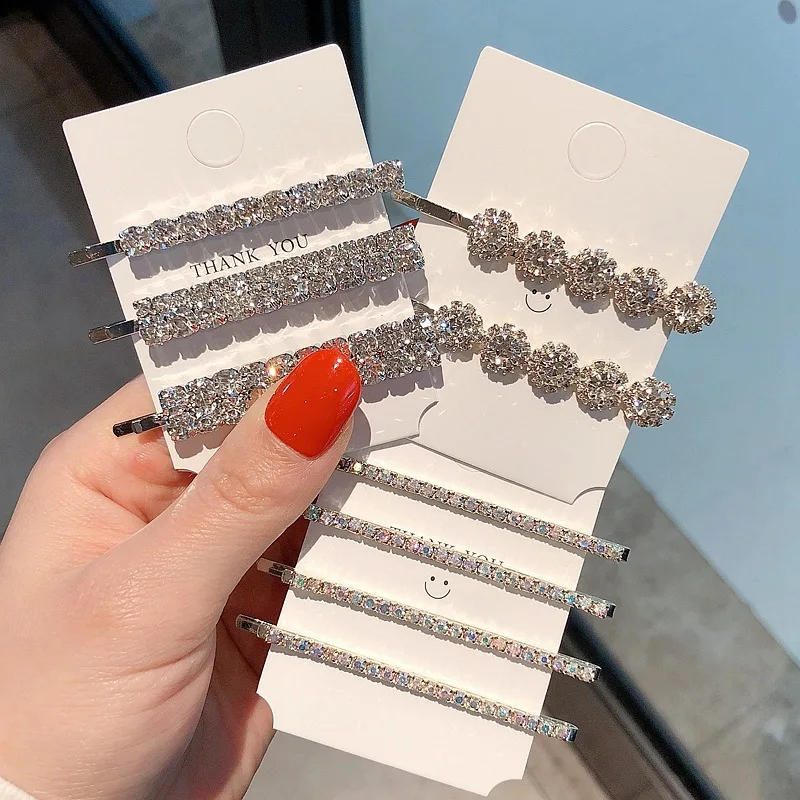 

New Full Rhinestones Barrettes Crystal Elegant Hairpins Hair Clips Luxury Korean Bling Glitter for Women Girls Accessories