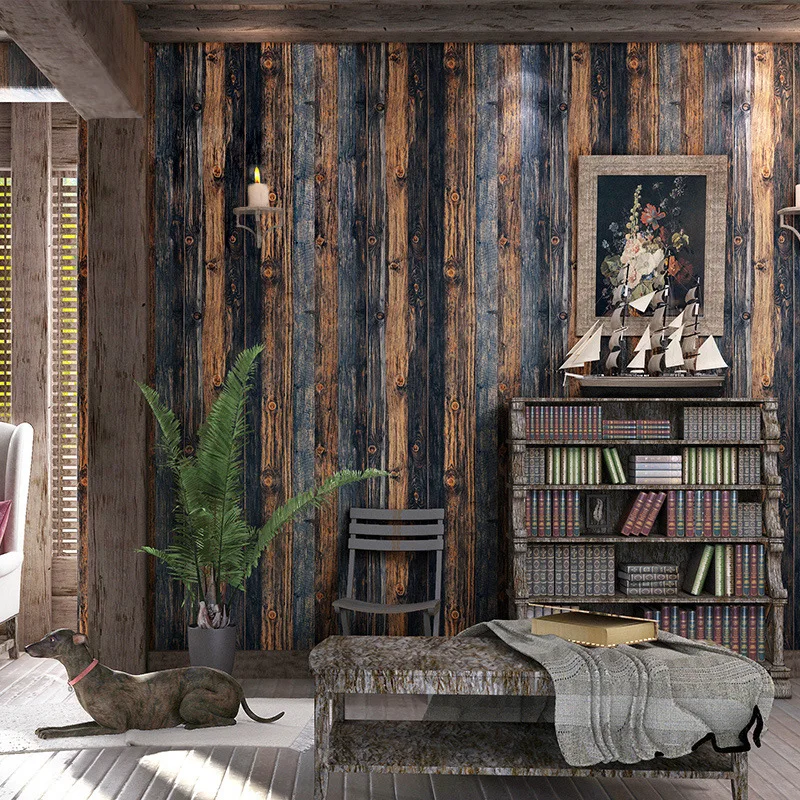 

Retro Nostalgic Wood Pattern 3D Stereo Wallpaper Cool Restaurant Cafe Clothing Store Industrial Wind Background Wall Wallpaper