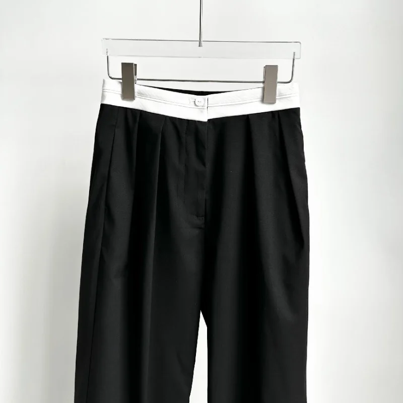 Th*r0* Women Wool Pants High Waist Button Straight-leg Suit Pants Career Loose Fitting Lady Casual Pants Traf Pantalon