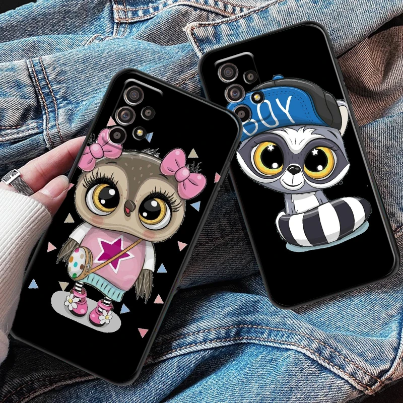 

Cartoon Owl For Samsung A20 A21 A22 4G 5G Phone Case Carcasa Coque Black Silicone Cover Soft Funda