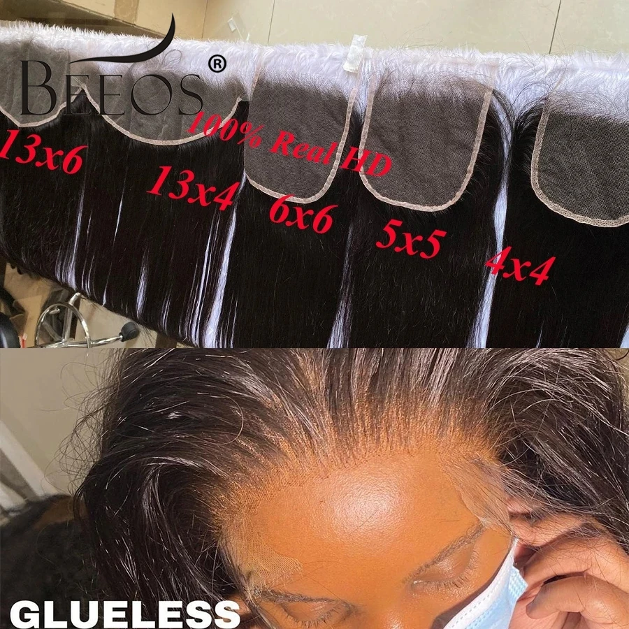 BEEOS Skinlike 13x6 HD lace Frontal Only Ear to Ear HD Transparent Lace Straight 5X5 HD Lace Closure Only Pre Plucked Human Hair images - 6