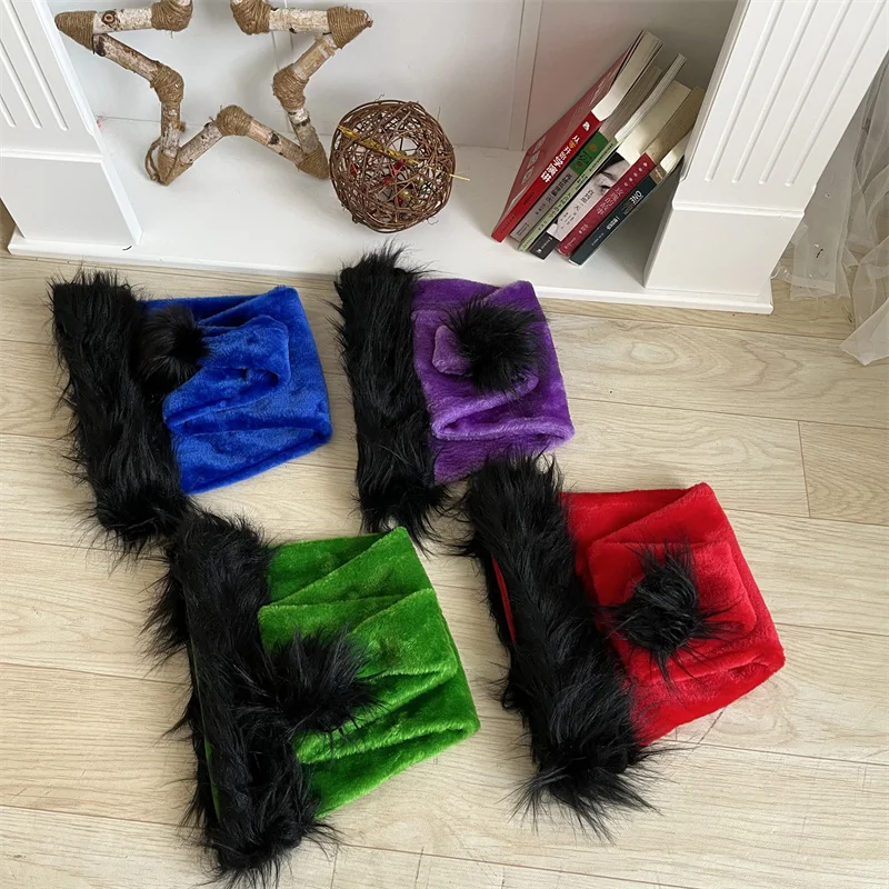 Плюшевая шапка Санта-Клауса для детей и взрослых черная кайма Рождественская