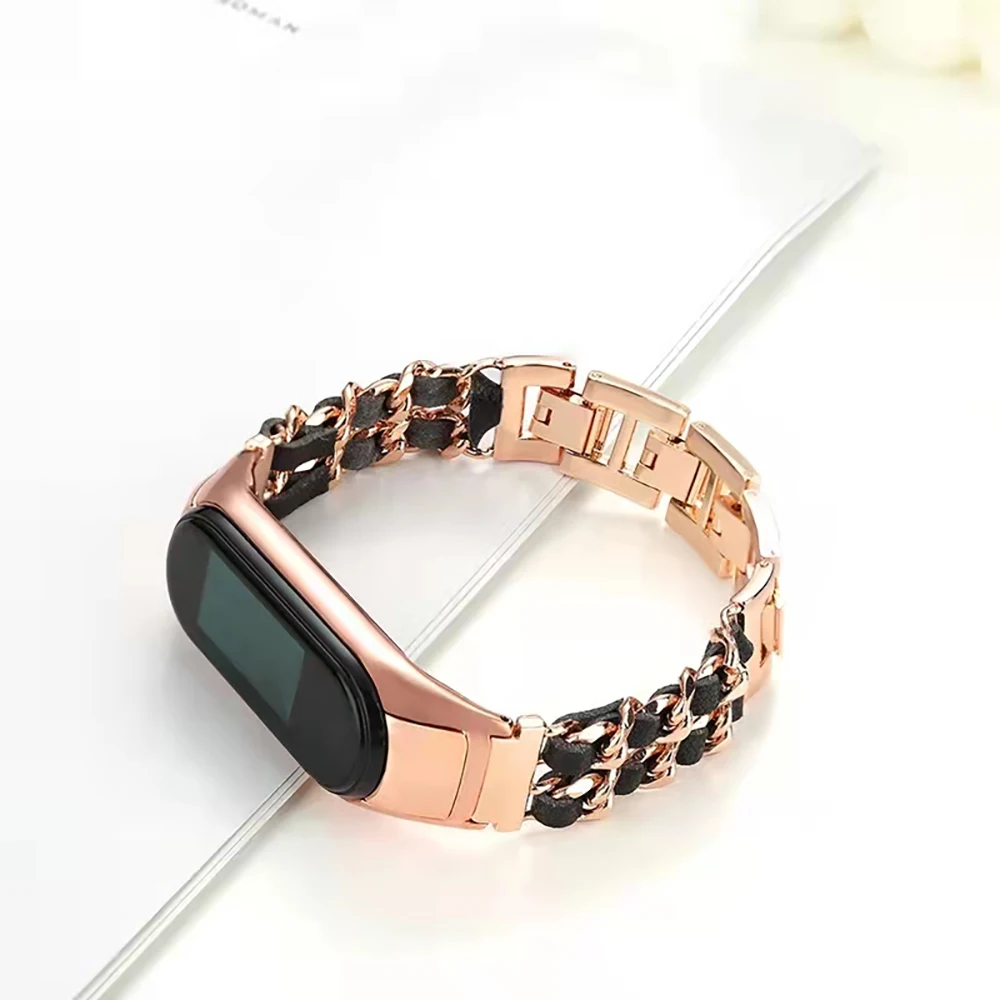 Luxury Metal Strap For Xiaomi Mi Band 7 6 5 4 3  Smart Watch Stainless Steel Wristband For Mi Band 6 5 4 3Women Leather Bracelet