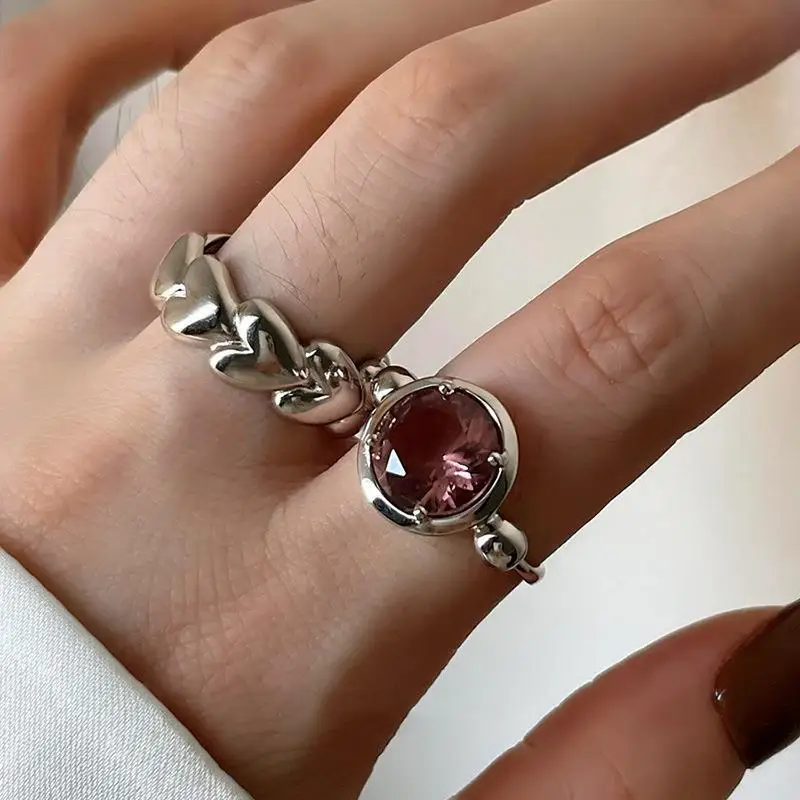 

LingLu Vintage Purple Crystal Zircon Rings Irregular Geometric Heart Shape 2022 New Trendy for Women Party Girls Gifts Jewelry