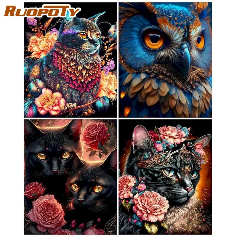 

RUOPOTY Painting By Number Cat Animal Handpainted Art Gift Diy Paint By Number Drawing On Canvas Scenery Kits Home Decor