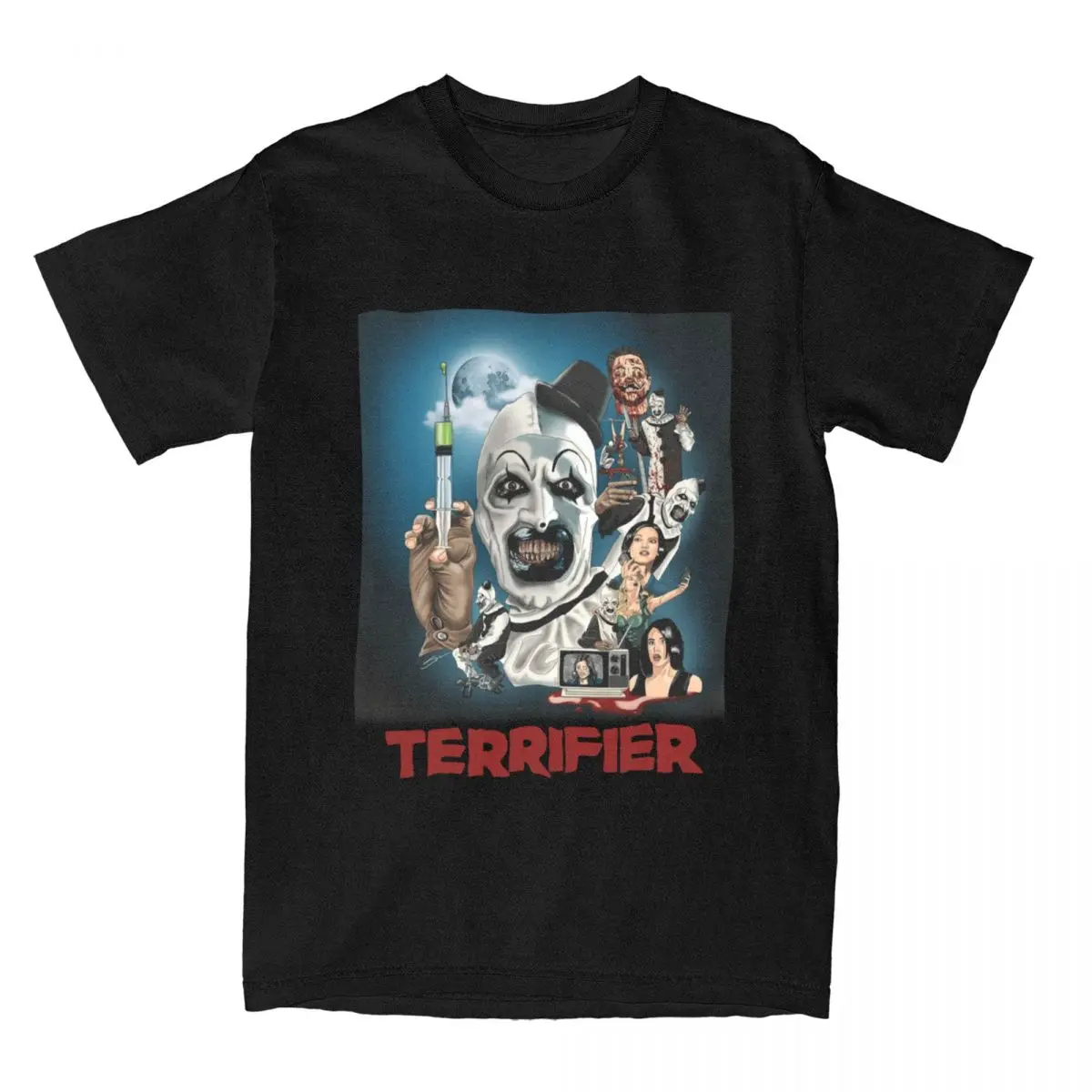 

Terrifier T-Shirt for Men Horror Flim Clown Fun Pure Cotton Tee Shirt Round Collar Short Sleeve T Shirts Plus Size Clothing