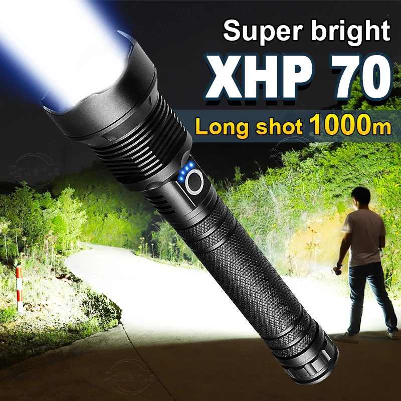 High Power Flashlight 100000 Lumen XHP70 Flash Light Rechargeable 18650 Trochlight Led Flashlight Ultra Bright Torch Tactical