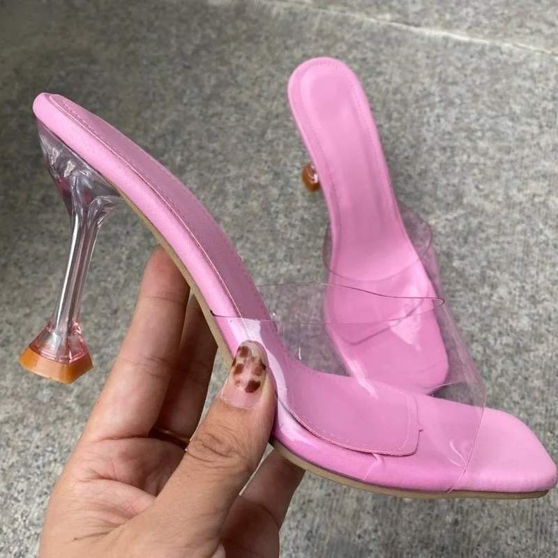 High Heel Shoes Woman Fashion Sexy Women Slippers 2022 Summer New Thin Heels Transparent Plus Size 43 Slides for Women Sandals