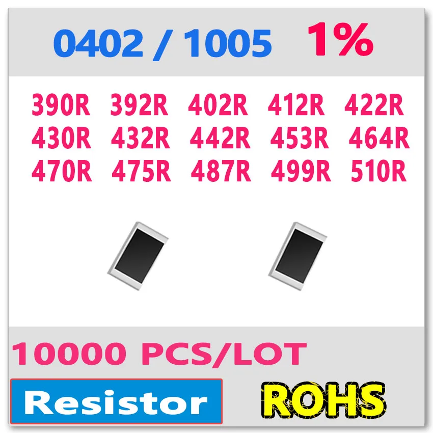JASNPROSMA OHM 0402 F 1% 10000 шт. 390R 392R 402R 412R 422R 430R 432R 442R 453R 464R 470R 475R 487R 499R 510R smd 1005 Резистор