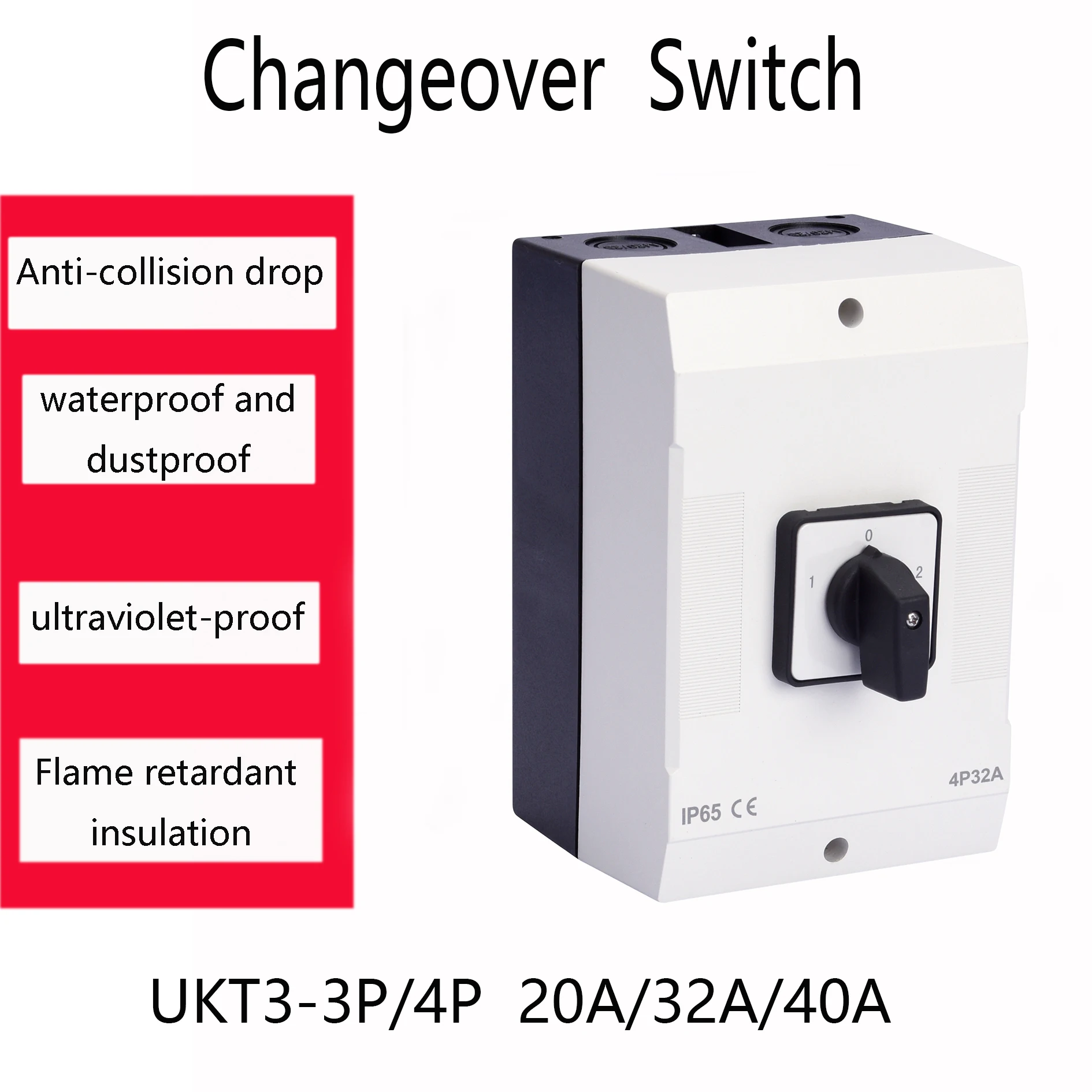 

IP65 20A 32A 40A 1-0-2 3 Position Rotary Selector Changeover Cam Switch with Waterproof Box Interruptor