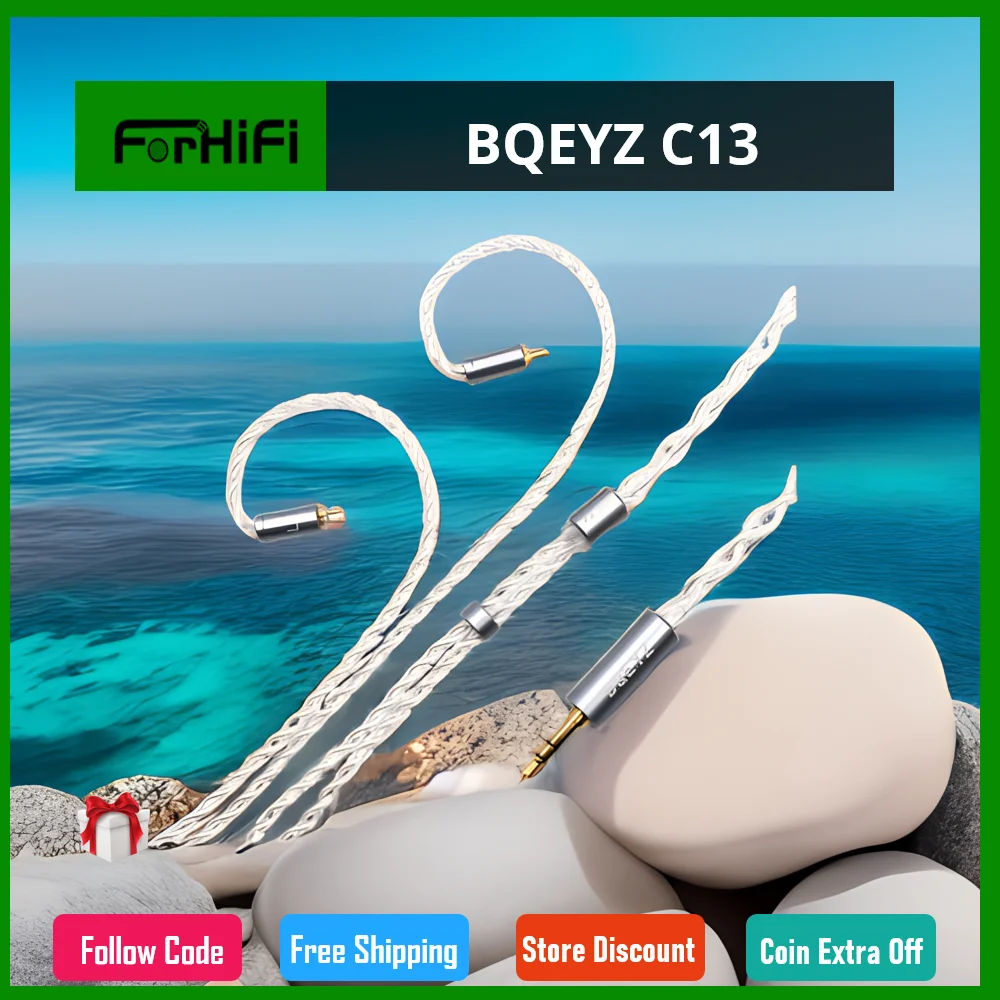 

BQEYZ C13 Imported 4 Strands Single Crystal Copper Silver Plated Earphone Replace Cable 3.5 2.5 4.4mm 0.78mm 2Pin Replaceable