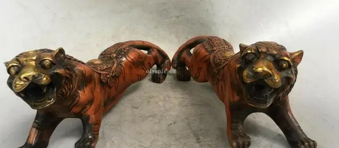 

Pair 13'' bronze copper home feng shui blessing auspicious treasure tiger statue