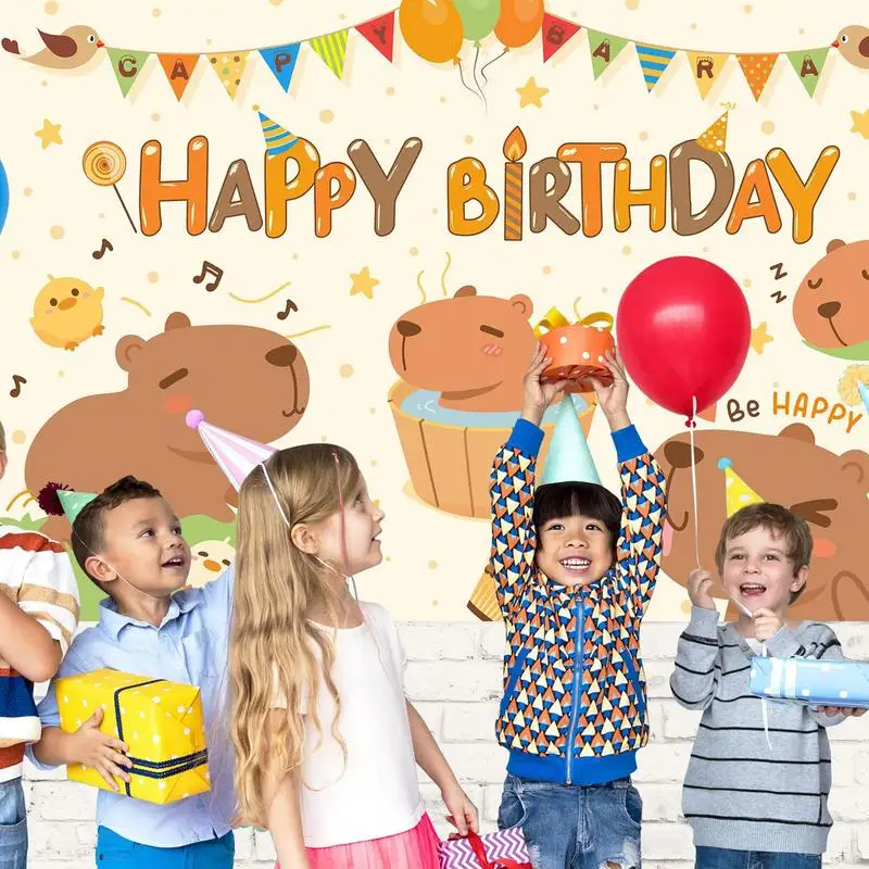 

Happy Birthday Banner Colored Capybara Happy Birthday Background Cartoon Animal Banner With Alphabet Family Celebration Ceremony