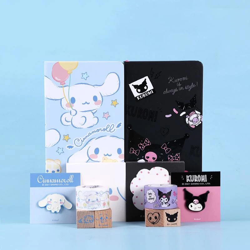 

Kawaii Melody Cinnamoroll Hand Account Weekly Plan Book Kuromi Notebook Sticky Note Adhesive Tape Stationery Gift Box Girl Toys