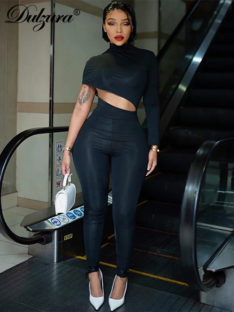 

Dulzura Long Sleeve One Shoulder Cut Out Jumpsuit Skinny Bodycon Sexy Rompers 2023 Summer Outfits Wholesale Items For Business