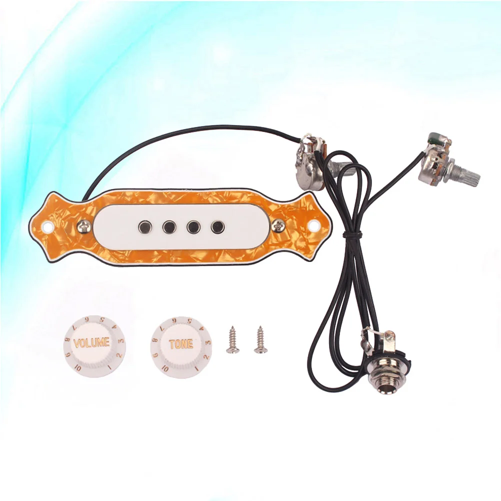 

Pre-wired 4 String Electric Box Guitar Soundhole Pickup with Volume Tone Control Knob GMB343 (Yellow)
