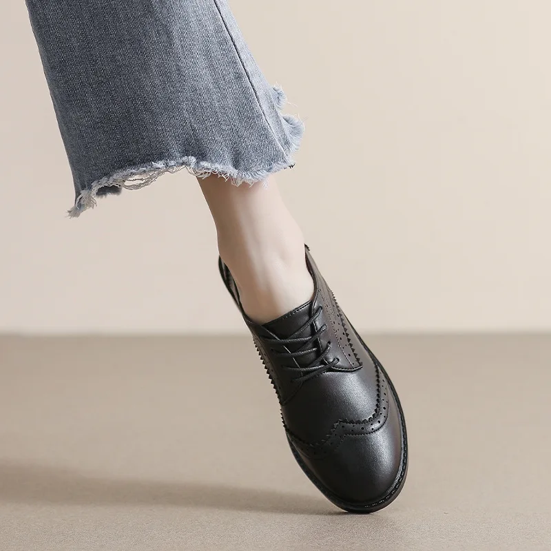 Black High Heel Lace Up Soft Soled Female Student Loafers Women Slip-on Shoe Work Slip Shoes Ladies Shoes Womens Shoes