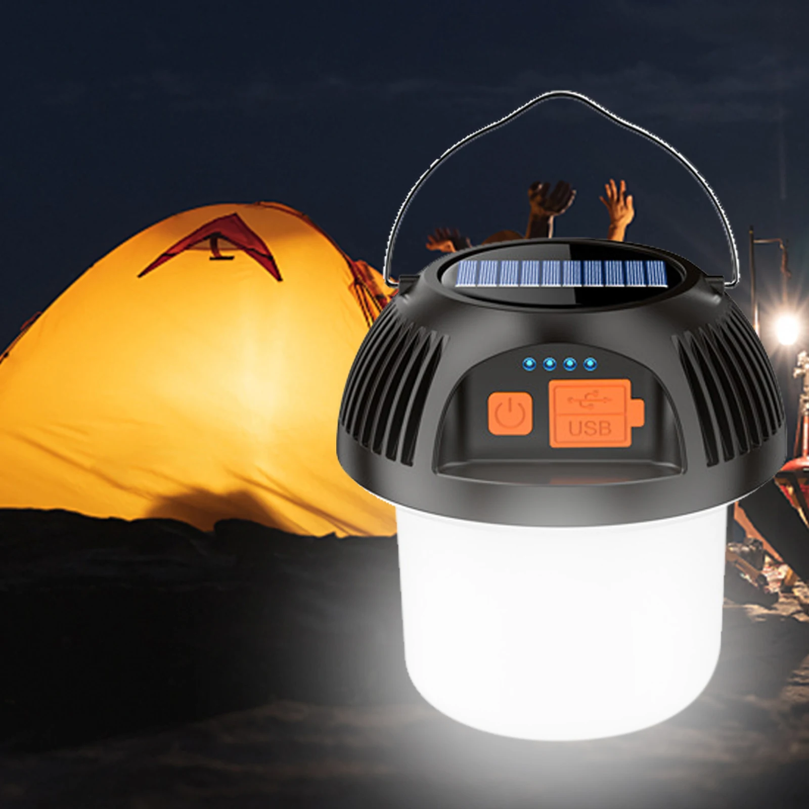 

4W Solar Powered Camping Lantern IP22 Waterproof 38 LED Portable Camping Lights Type-C Charging 3 Gears Remote Control Lighting