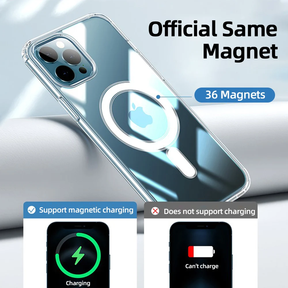 Magnetic Magsafing Wireless Charging Phone Case for iPhone 12 Pro Max 14 Pro 13 Mini 11 10 X Xs Xr 7 8 Plus Transparent Cover