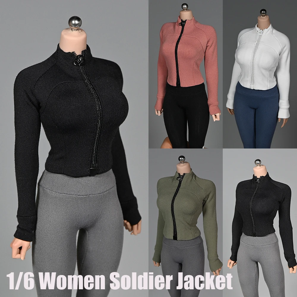 

1/6 Women Soldier Jacket Fitness Elastic Tight Yoga Jacket Classic Style Long Sleeve Zipper Sports Tops 12" Action Figure Body