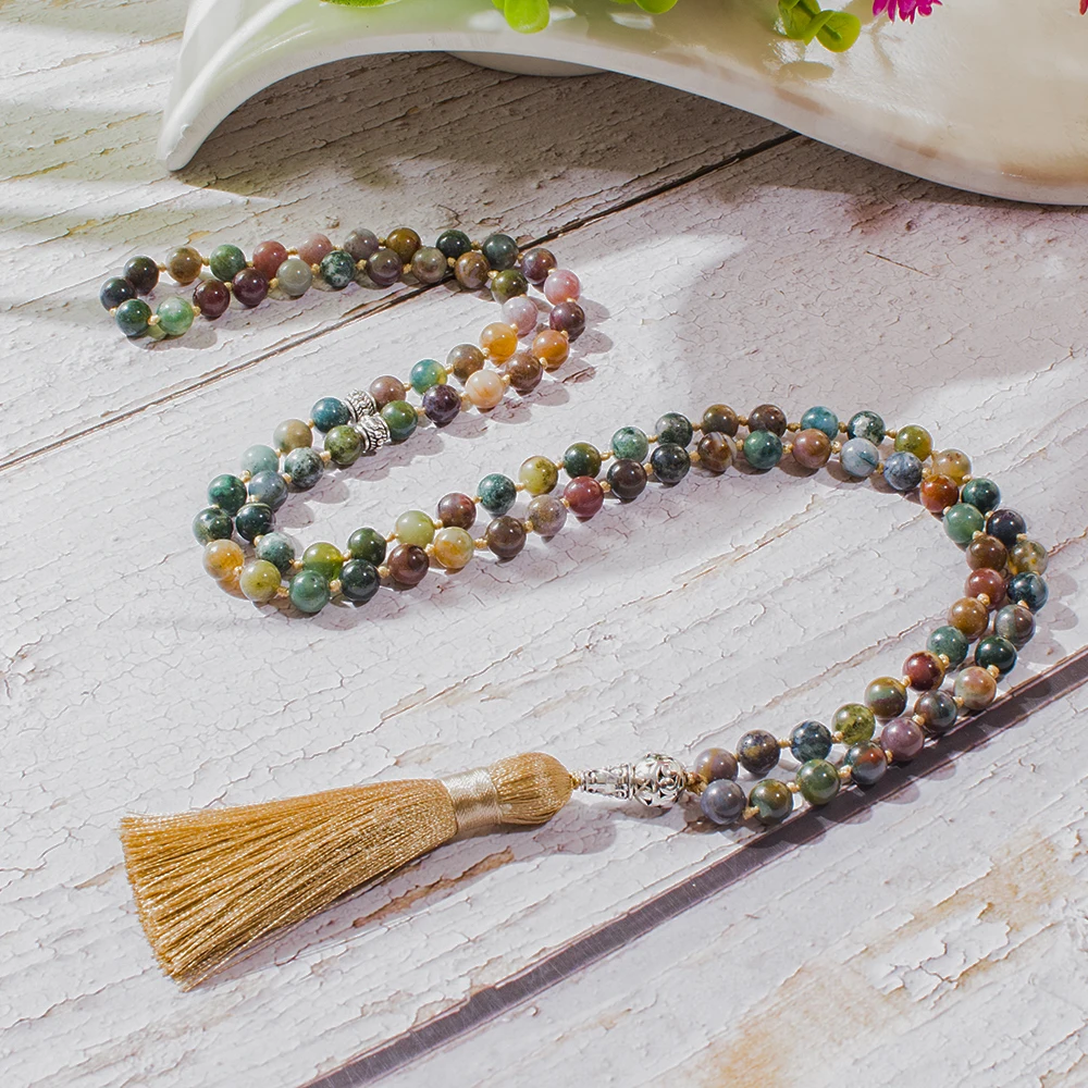 

8mm Indian Onyx 99 Beads Knotted Necklace Islamic Muslim Tasbih Prayer Rosary