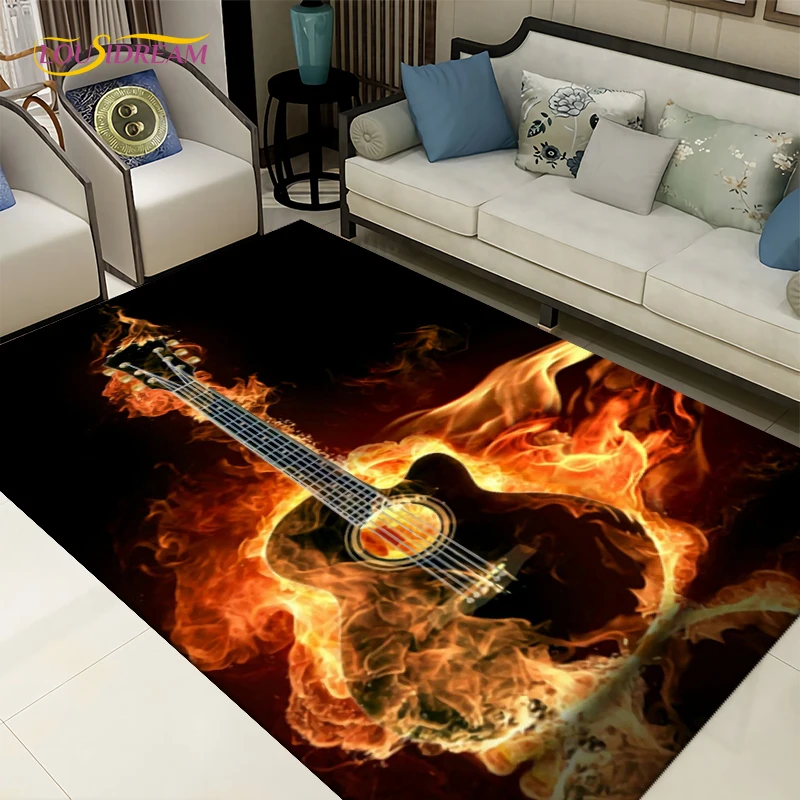 

3d Creative Water and Fire Guitar Area Rug,Rugs Carpets for Living Room Bedroom Decoration,Kitchen Bathroom Non-slip Floor Mats