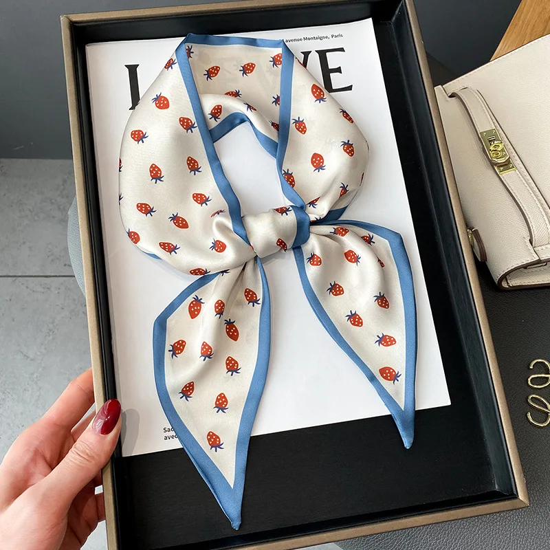 Women Silk Skinny Scarf for Hair Neck Scarves Lady Printed Bag Ribbons Fashion Headband Small Long Tie