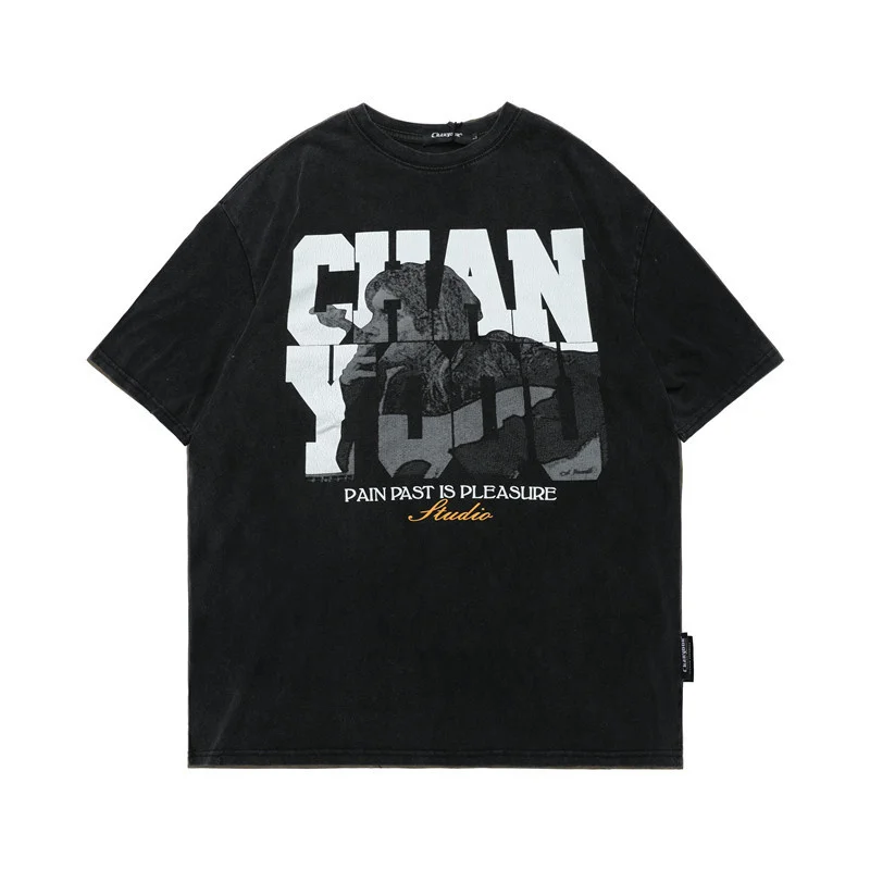 

Винтажная Мужская футболка в стиле хип-хоп, хлопковая модная Уличная Повседневная футболка с принтом и коротким рукавом