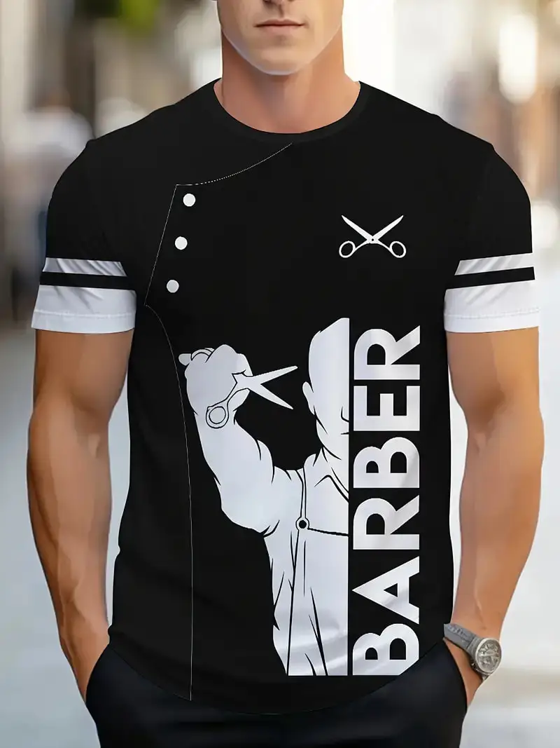 Новинка мужская летняя модель униформа для парикмахерской с 3D принтом модный