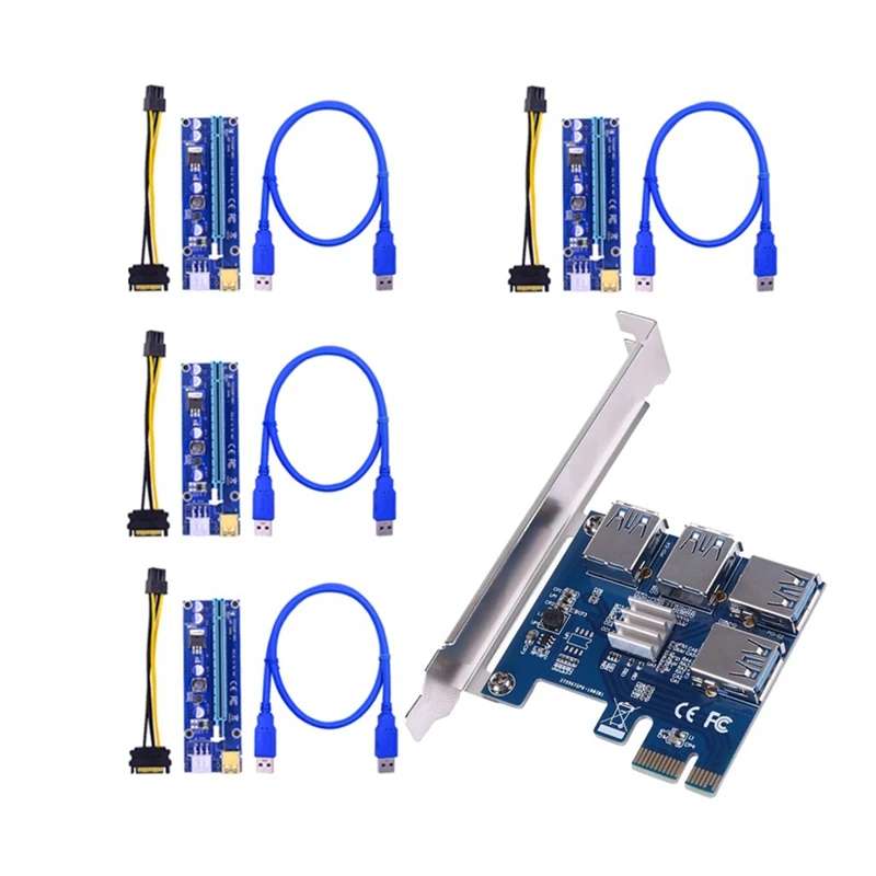 

Новый PCIE 1X к 4 Pci-Express адаптер + переходник VER009S карта расширения USB3.0 к PCI-E 1X к 16X Удлинительный кабель для видеокарты