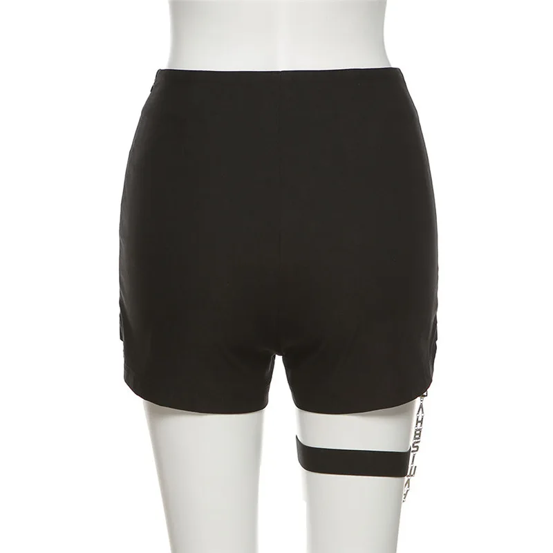 Pure Color Slim High Waist Ladies Fashion Bag Hip Shorts 2023 Summer New Personality Chain Ring Sexy Wild Slim Casual Shorts