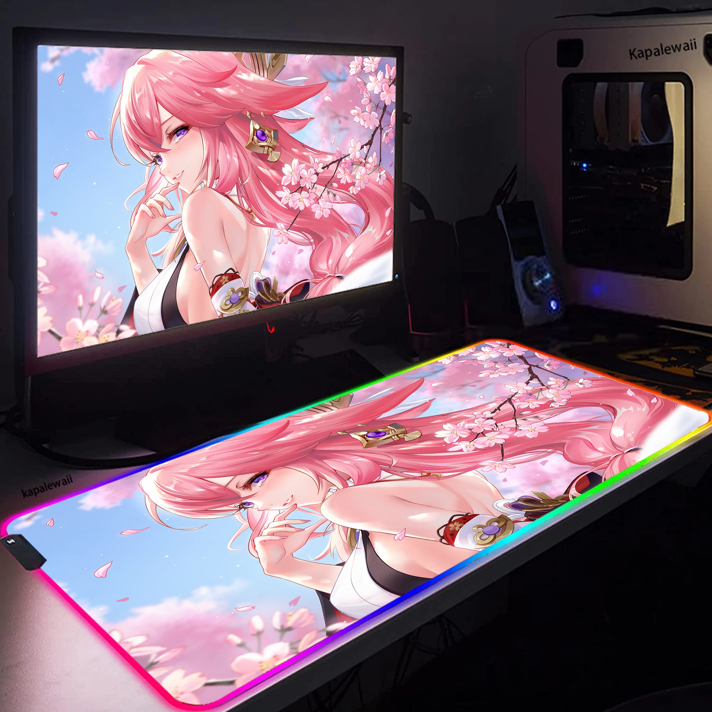 

Большой игровой коврик для мыши RGB 900x400 мм XXL Yae Miko коврики для мыши игровой компьютерный коврик для мыши Коврик для мыши со светодиодной подс...