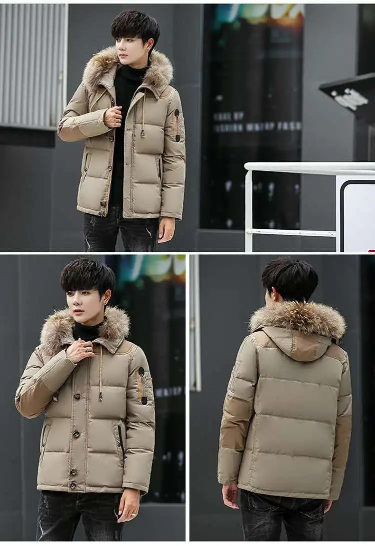 Outdoor Down Jackets Men's Short Thickened Down Hooded Coat Young Students' Winter Coat Warm and Cold Proof Jacket for Men
