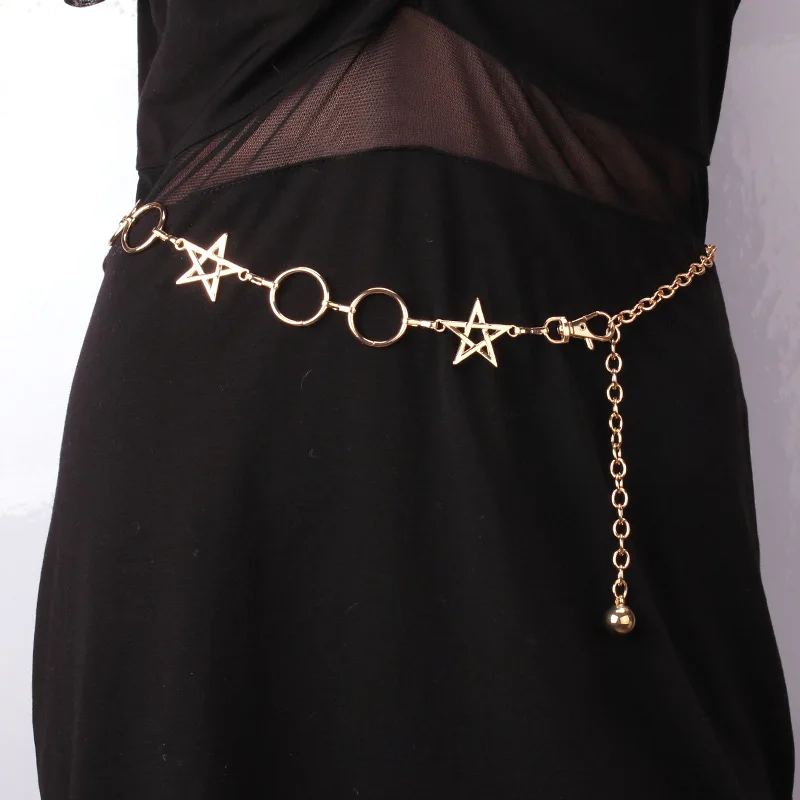 

Gold Silver Color Metal Star Circles Body Waist Chain For Women Ladies Fashion Jewelry Round Ball Pendant Sexy Waist Chain 2022