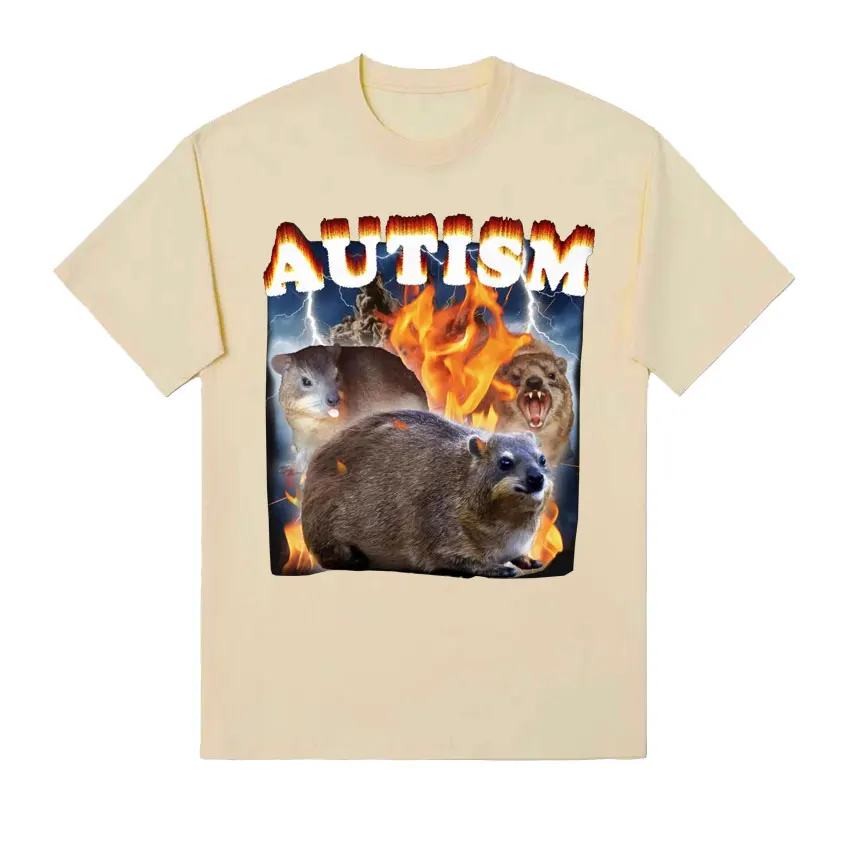 Autism Funny Hyrax Meme Tee Shirt Men Clothing Harajuku Vintage Oversized T-shirt Unisex Summer O-Neck Tops Short Sleeve T
