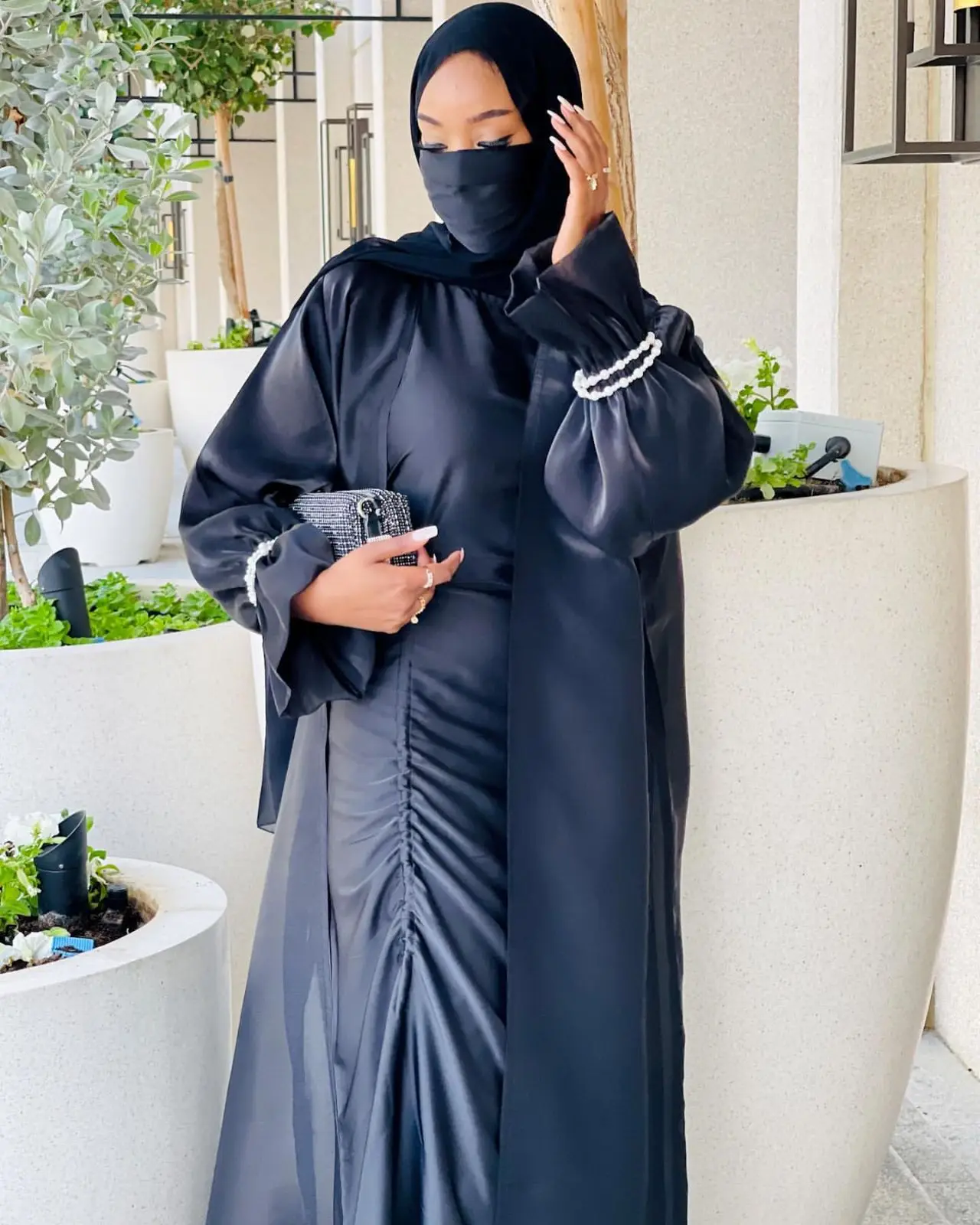 

Eid Open Abaya Dubai Turkey Flared Sleeve Muslim Hijab Dress Satin Abayas for Women Kimono Femme Musulmane Islam Modest Kaftan