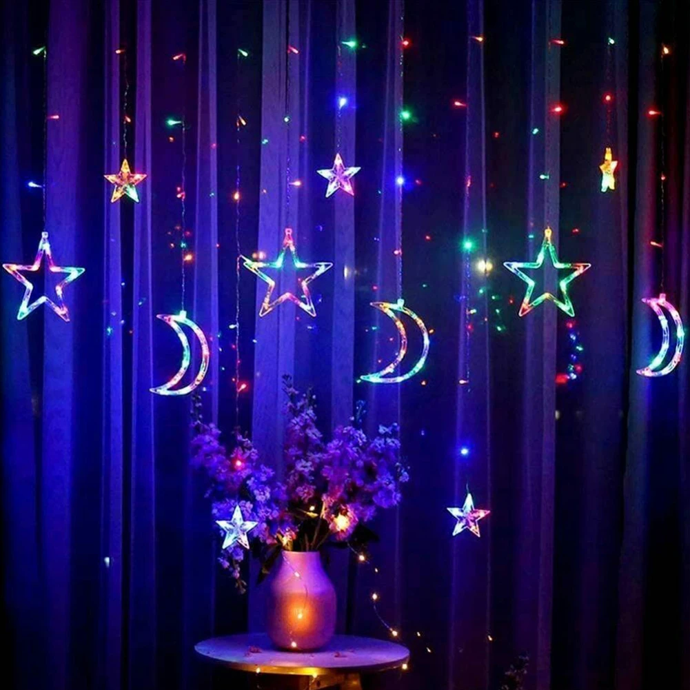 

3.5m 138LED Moon Star Fairy String Light Garden Lights Garlands Ramadan Eid Festoon Curtain Lamp Holiday Indoor Wedding Decor