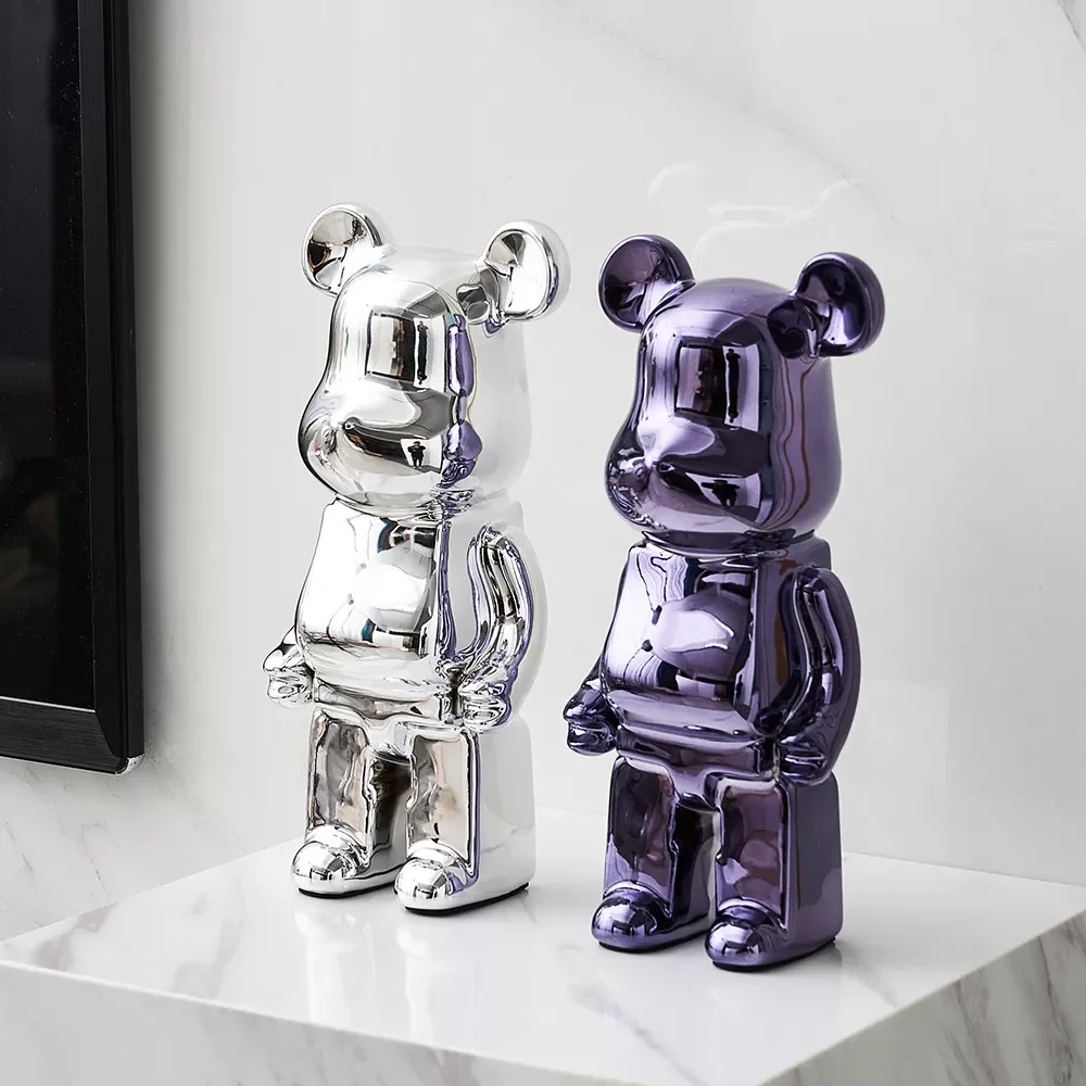 

Nordic Home Decoration Creative Electroplating Ceramic Bear Sculpture Figurines for Interior Light Luxury Living Room Decoration